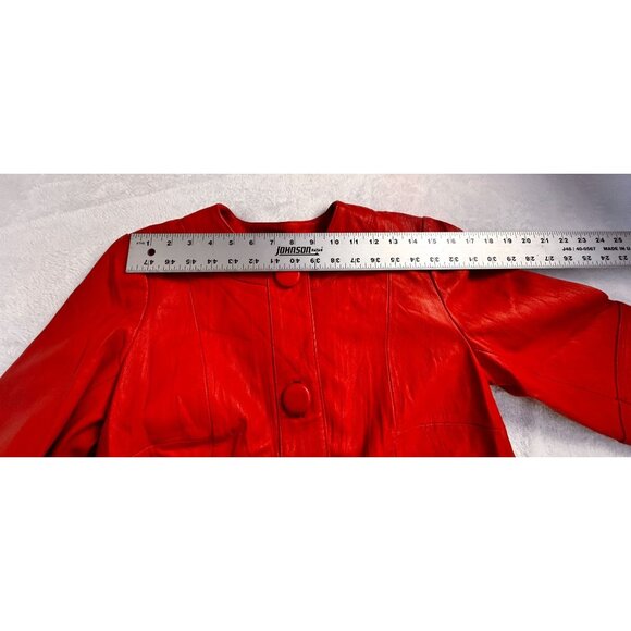 Coldwater Creek Women Red Leather Blazer Jacket P8 Button-Front 3/4 Sleeve Lined - Picture 6 of 11